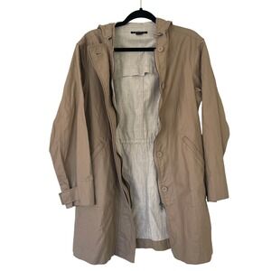 Theory $550 Clotha Monrovia Hooded Trench Coat Beige Drawstring Waist‎ Petite